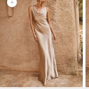 Six stories champagne cowl neck maxi dress